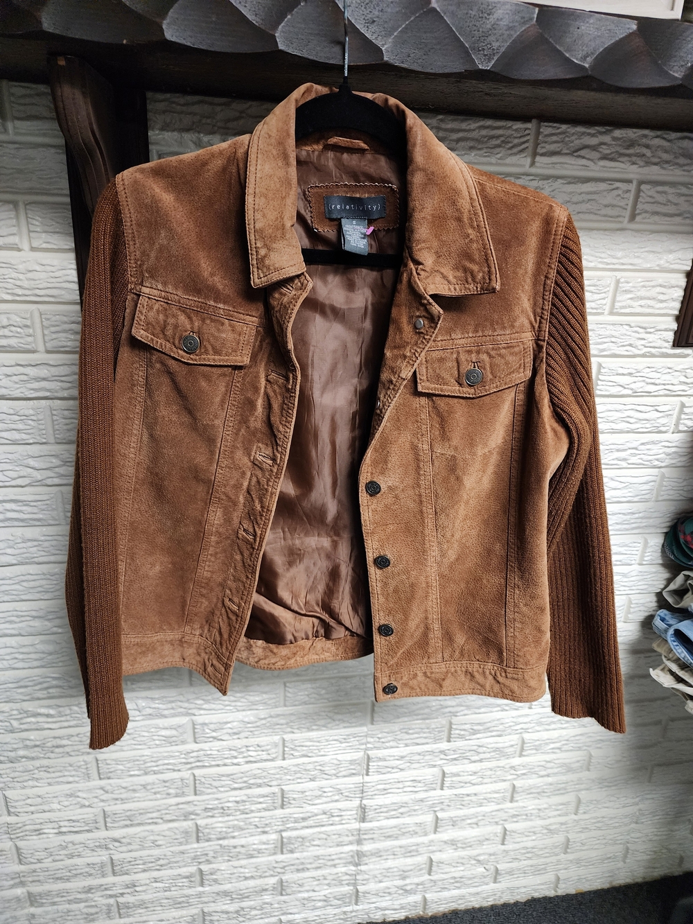 Relativity Brown Suede & Knit Sleeve Bomber Jacket
